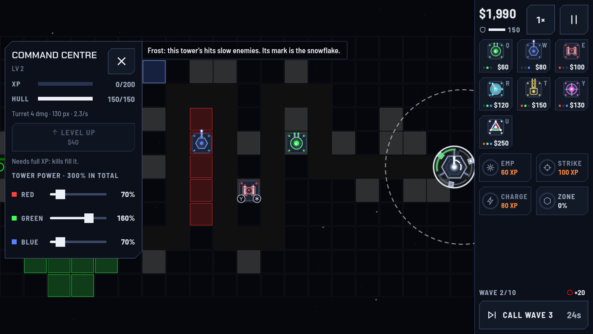 The command centre's panel with the colour power split